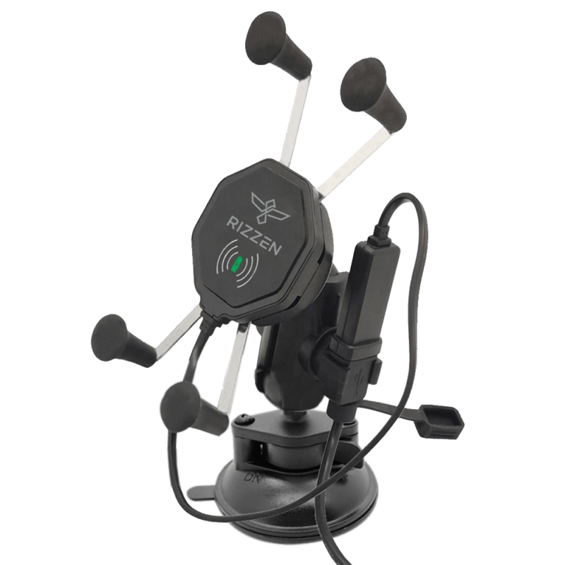 Rizzen X-Grip Wireless Charger + USB 3+9cm Arm + Suction Cup (Full Set)
