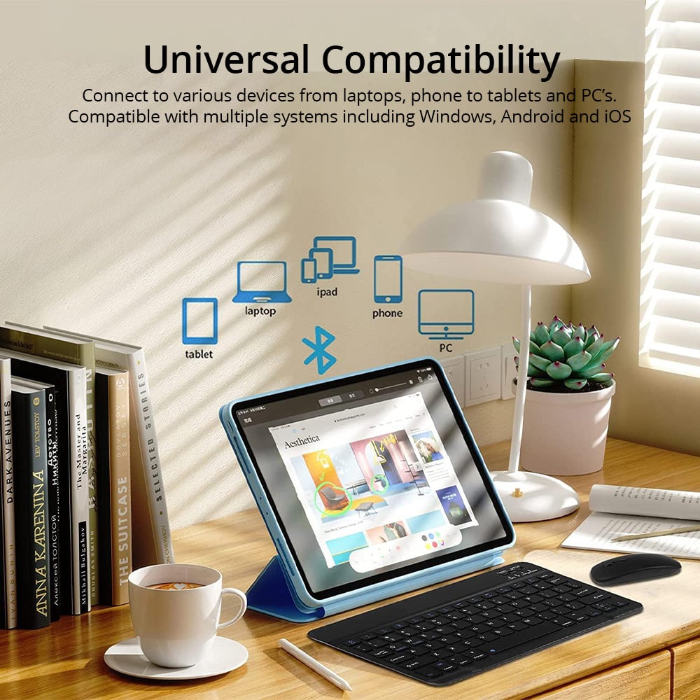 Universal 10" Ultra-Slim Rechargeable Wireless Keyboard & Mouse Combo
