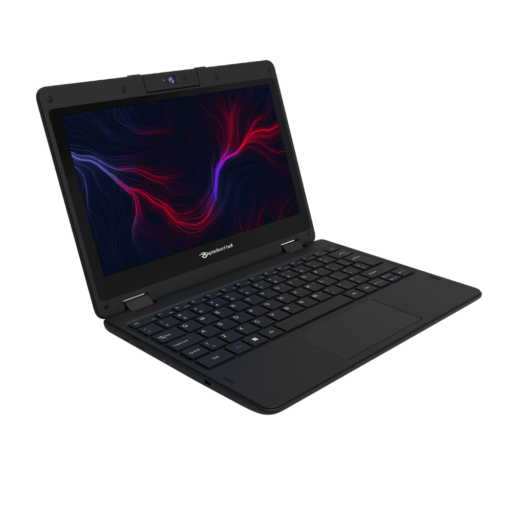 Packard Bell Prost F116 FHD Convertible Laptop with Intel Core Ultra 7, 14-inch touchscreen, Windows 11 Pro, and rugged design.