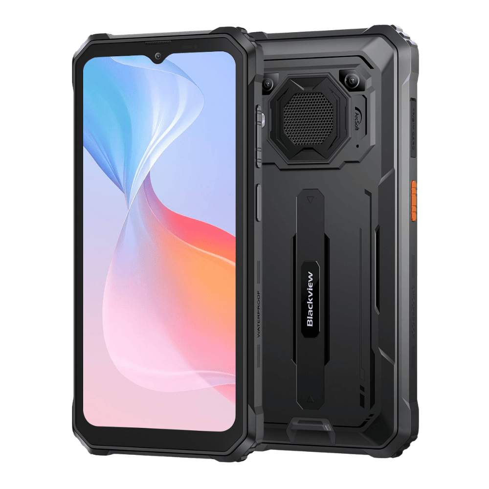 Front view: "Blackview BV6200 Pro rugged smartphone with a large display, shown from the front on a white background."